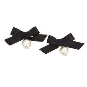 Clare V Elegant Black Bow Earrings with Pearl Accent